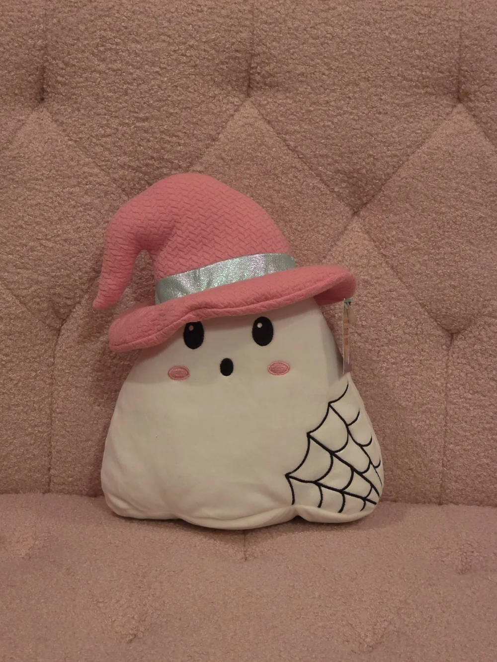 Cute Halloween Ghost Plush with Pink Witch Hat